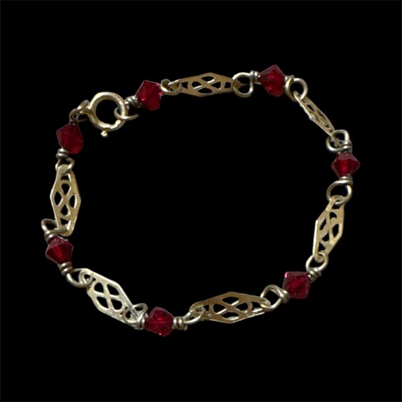 Baby Toddler Bracelet 1/20 14k Gold Ruby Colored Beads 5.5”